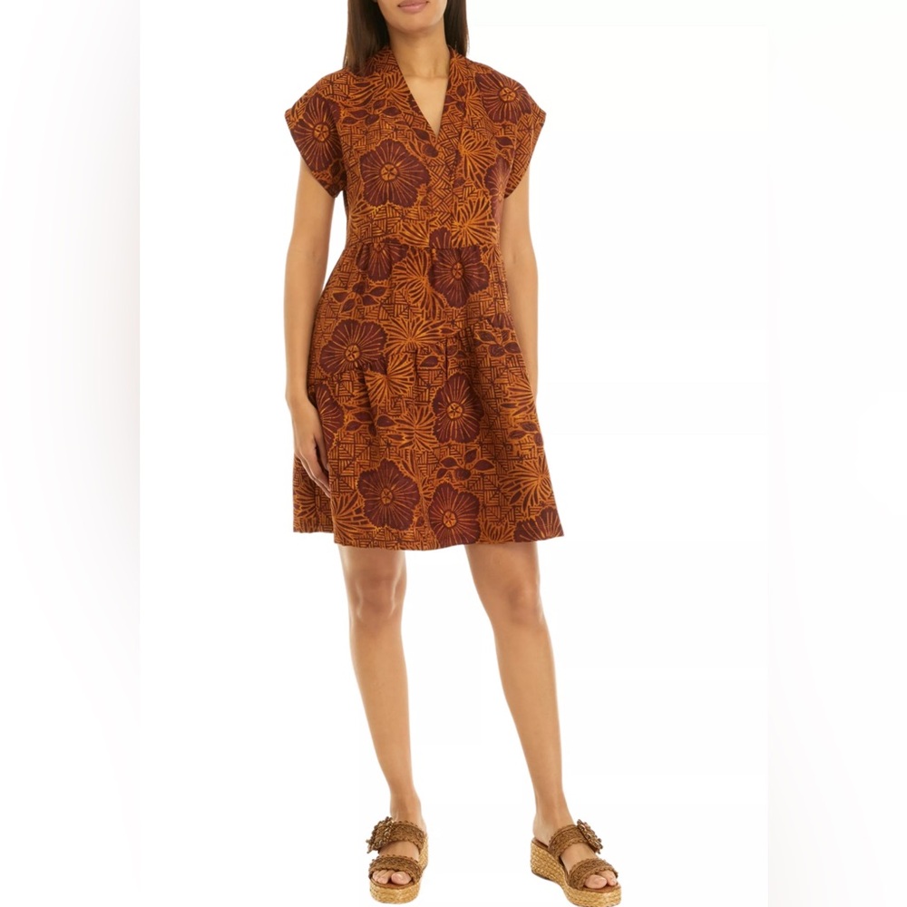 NWT 52 Seven Women's V-neck asymmetrical tiered printed A-line dress Size L‎